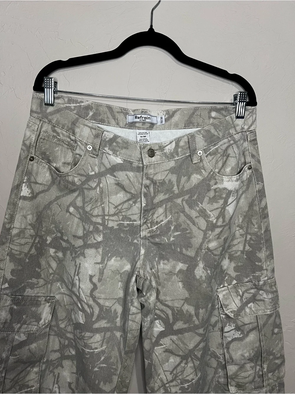 Refrain Los Angeles Super Wide Leg Gray Camo Cargo Streetwear Denim Jeans
